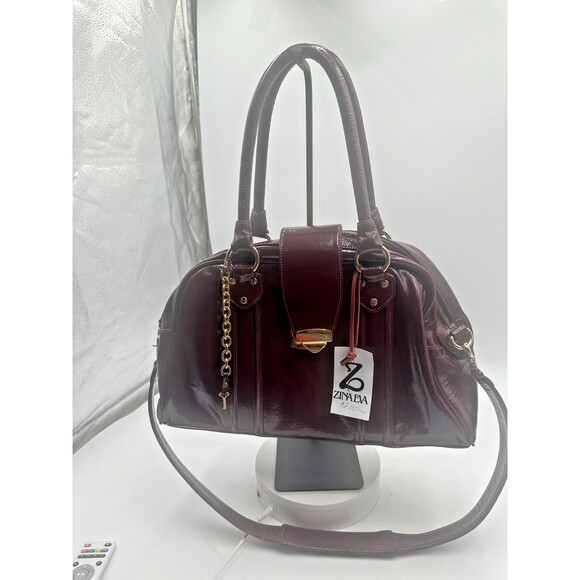 Zina Eva Handbags - Zina Eva Burgundy Patent Leather Satchel Bag Gold Hardware Crossbody NWT/FLAW